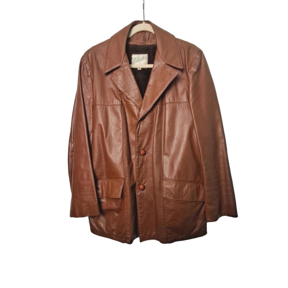 Fieldston Town and Country Brown Leather Jacket Mens 40 Removable Lining Vintage
